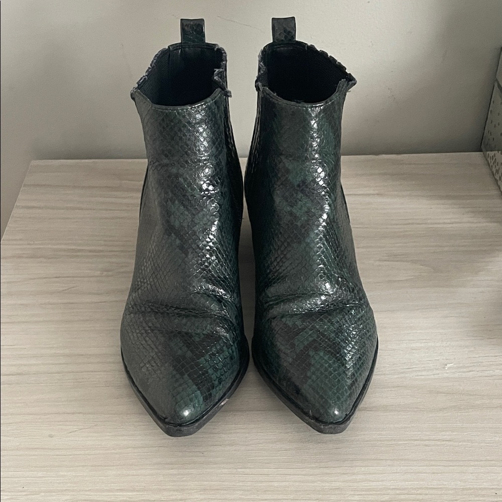 Green Snake Print Ankle Boots
